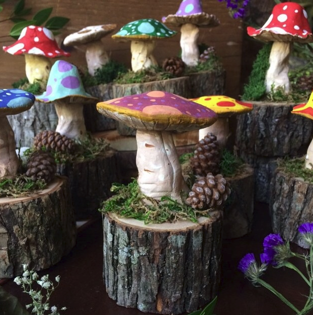 fairy garden toadstool mini stumps mushrooms