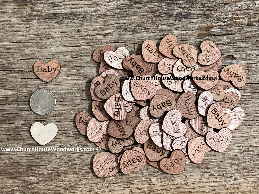 1 inch wood hearts that say baby