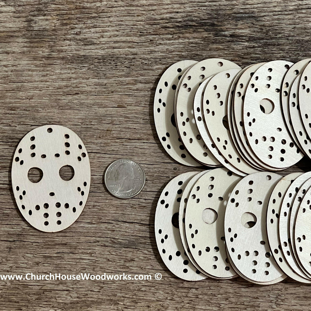 2.5 INCH WOOD HOCKEY MASK HALLOWEEN CRAFT DECOR  JASON FRIDAY THE 13TH