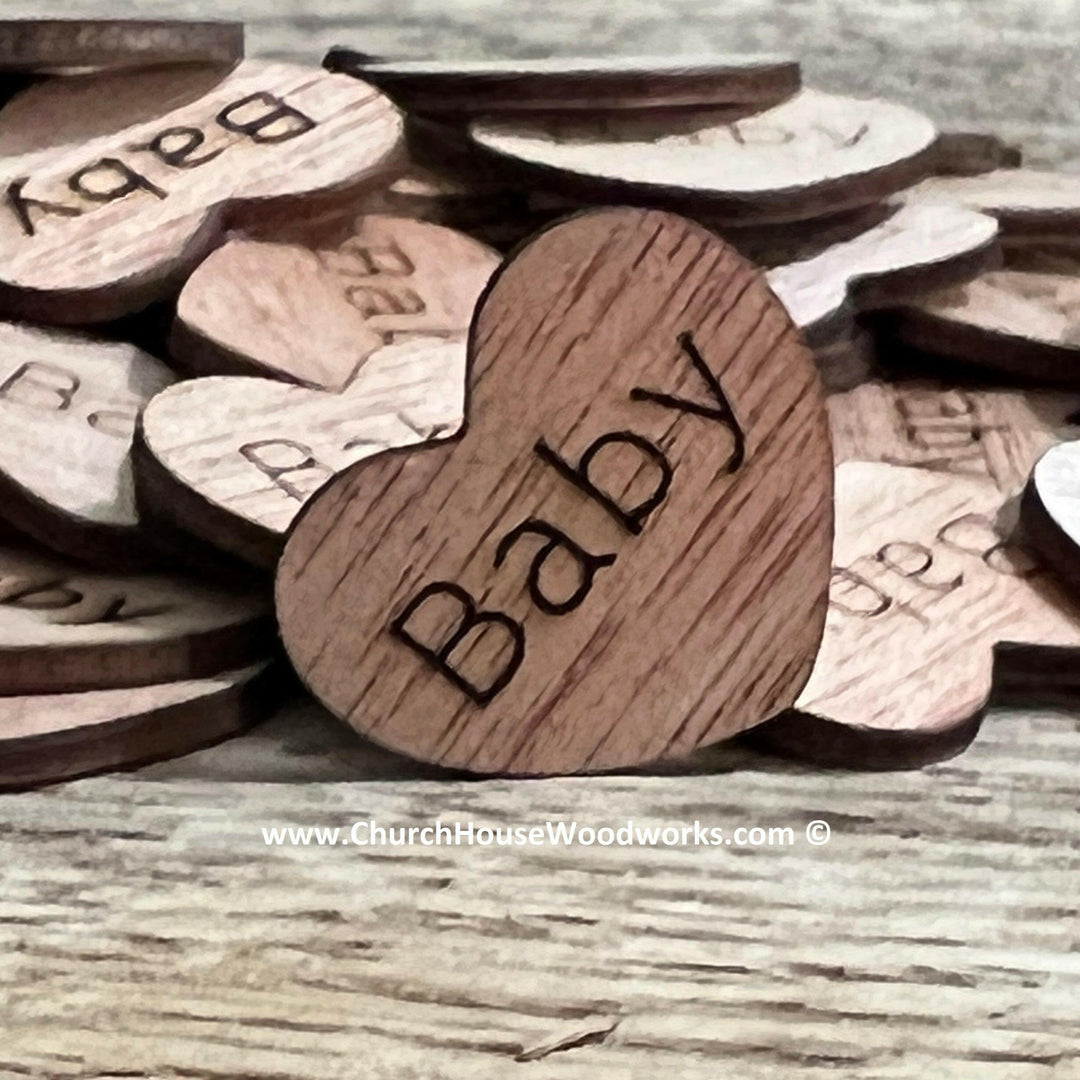 1 inch wood hearts that say baby