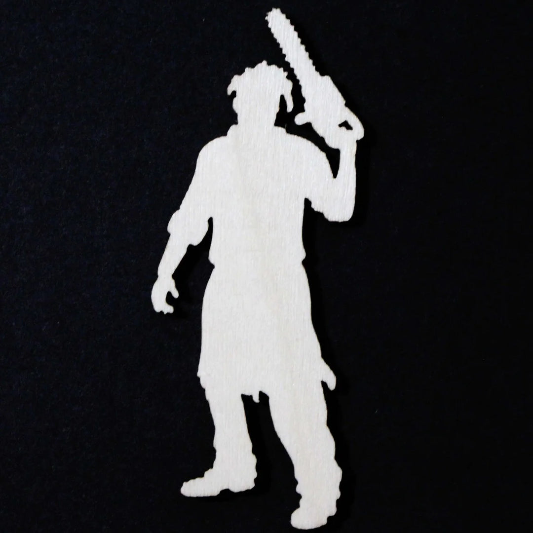 2.5 INCH TALL LASER CUT WOOD SHAPE CHAINSAW MAN