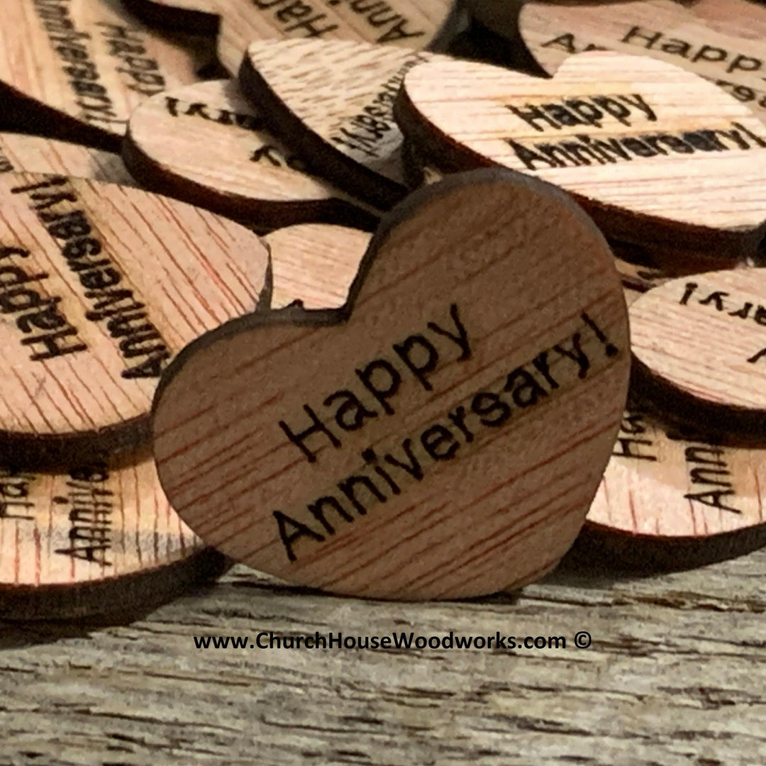 Happy Anniversary wood heart decorations table scatter confetti