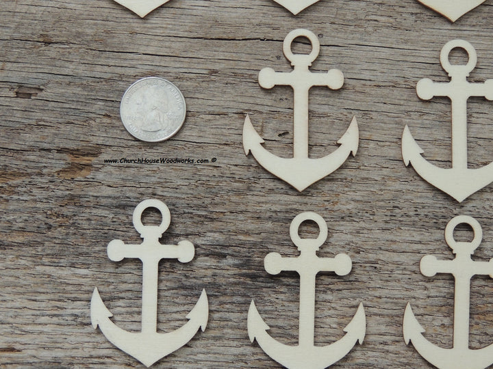 25 qty 2 inch Captains Ship Anchor Wood Pendants for crafts, sewing, DIY projects, nautical, marine, boat anchor