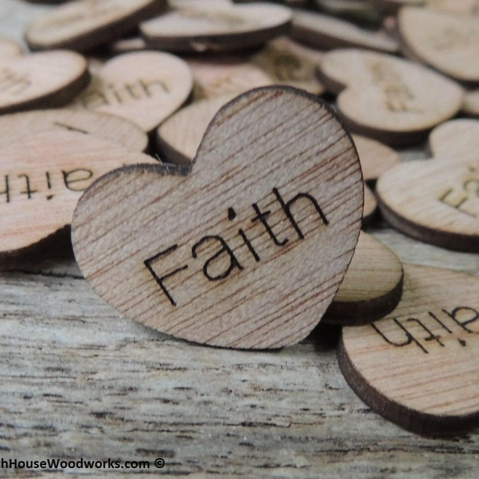 Faith 1 inch wood hearts for rustic weddings receptions decor table confetti
