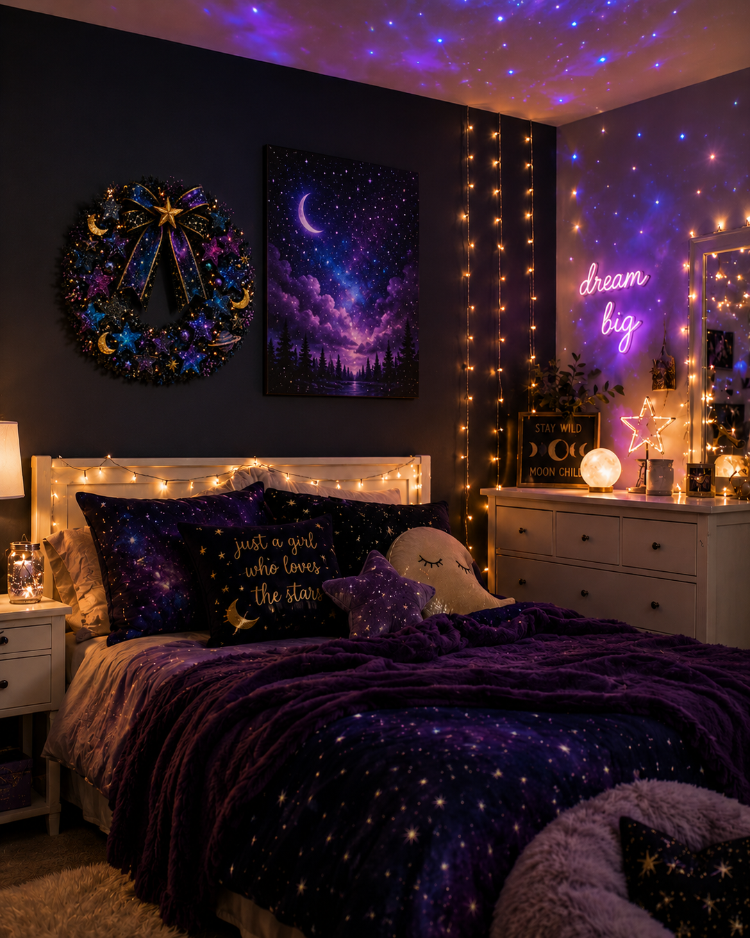 DIY Galaxy Celestial Wreath Using Wooden Stars by ChurchHouseWoodworks.com