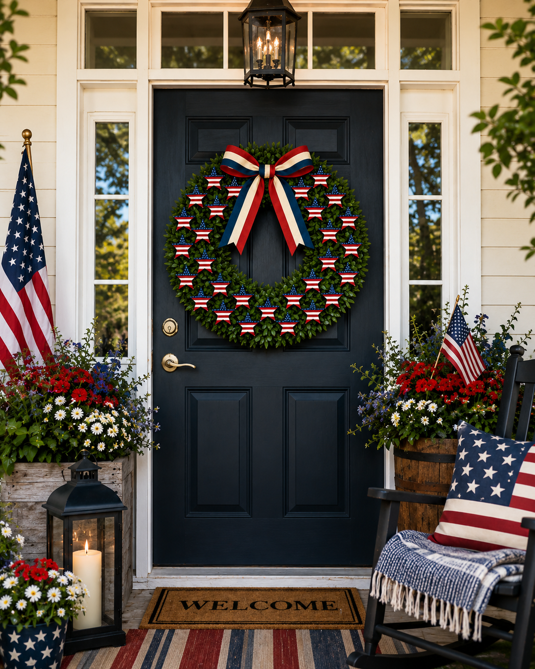 Fourth Of July DIY Wreath Using Wood Stars To Paint On by ChurchHouseWoodworks.com Patriotic, War Hero's, Veterans, BBQ Picnic, How to make your own diy wreath