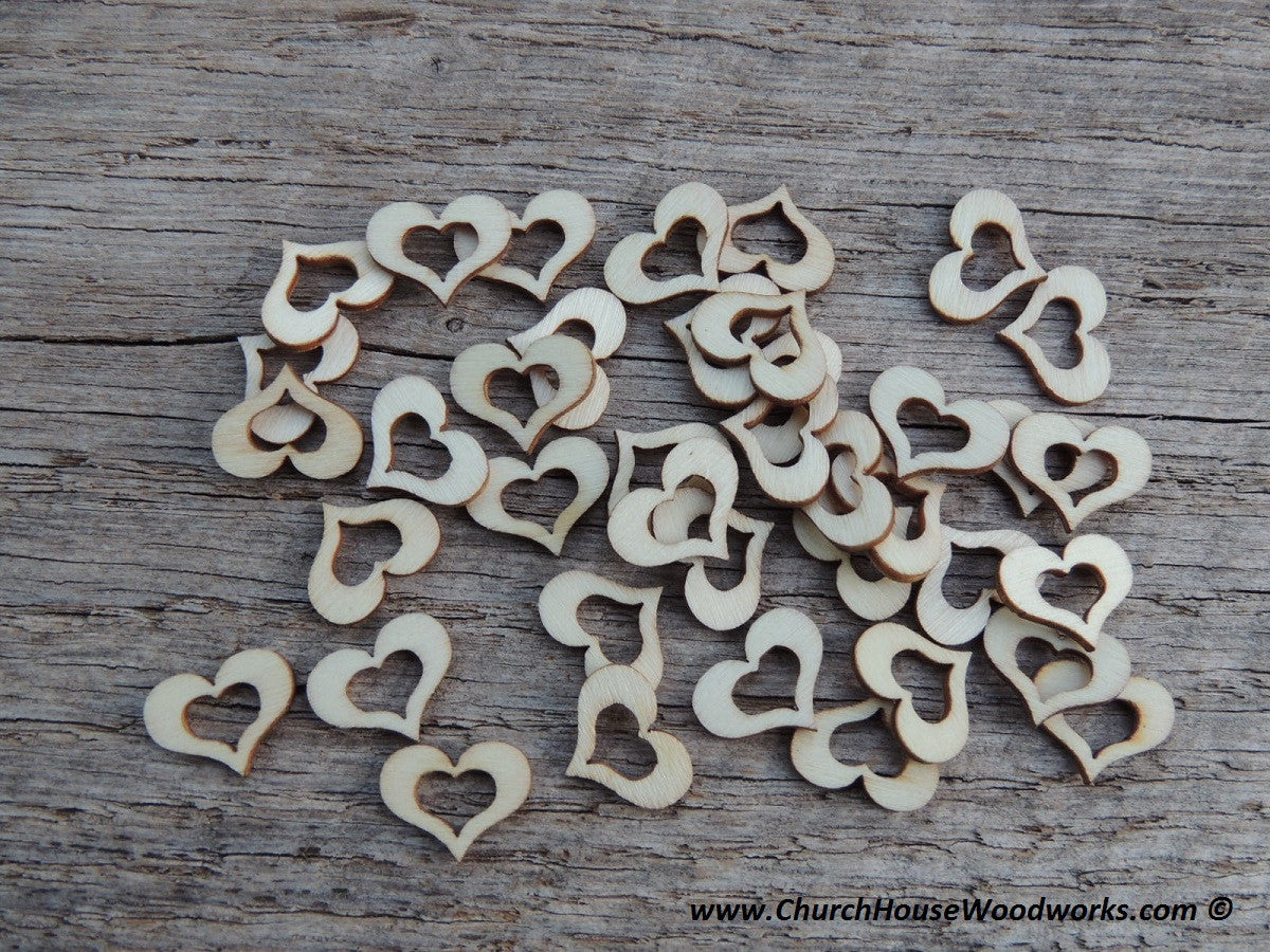 Tiny Little Wooden Hollow Heart Wood Confetti with hole