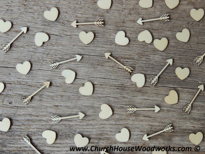 Little Wooden Arrows, Cupid, and Hearts for Crafts and Decor