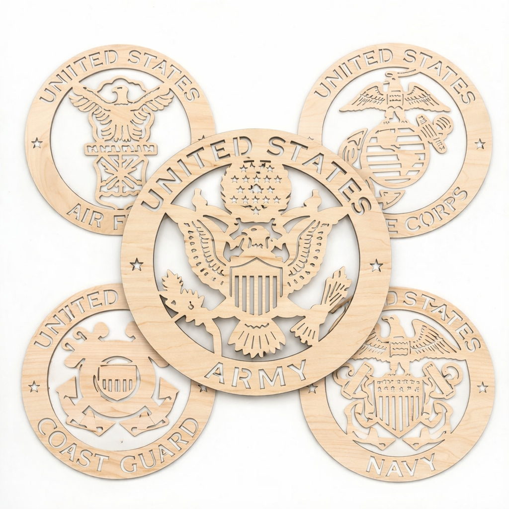 Unfinished Military Wood Emblems Army Navy Marines Air Force Coast Guard