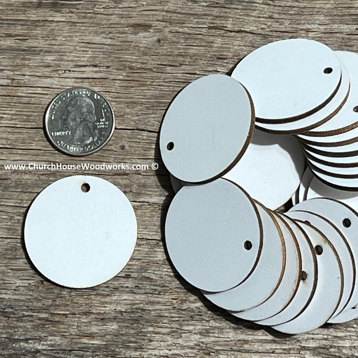 1.5 inch white wood laser cut blank circles with ONE hole