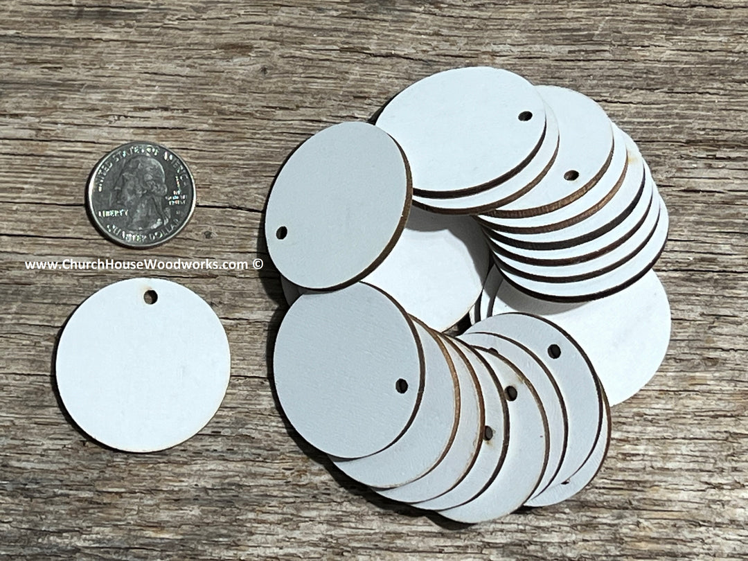 1.5 inch white wood laser cut blank circles with ONE hole