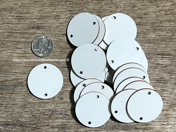 1.5 inch white wood laser cut blank circles with TWO holes