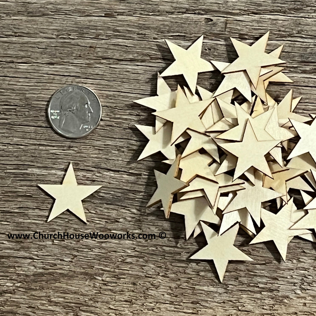 1-1/8" inch wood wooden stars