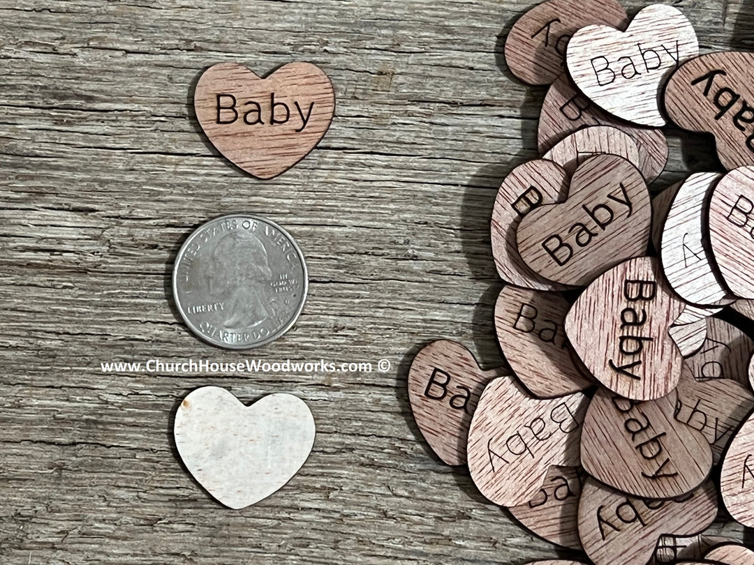 1 inch wood hearts that say baby
