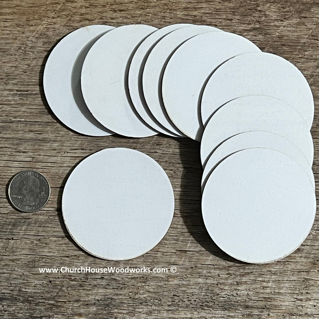 2.5 inch white wood laser cut blank circles with NO holes