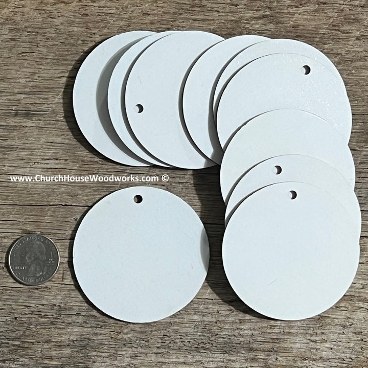 2.5 inch white wood laser cut blank circles with ONE hole