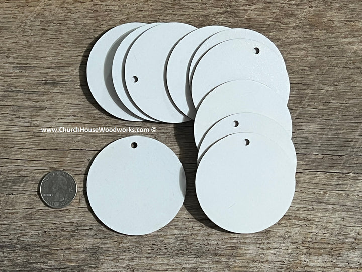 2.5 inch white wood laser cut blank circles with ONE hole