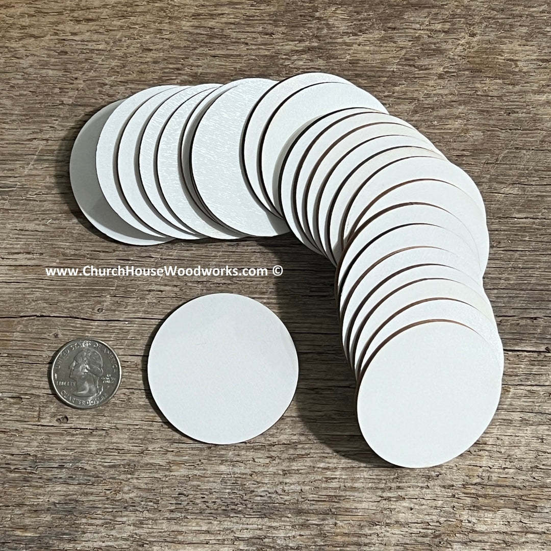 2 inch white wood laser cut blank circles with NO holes