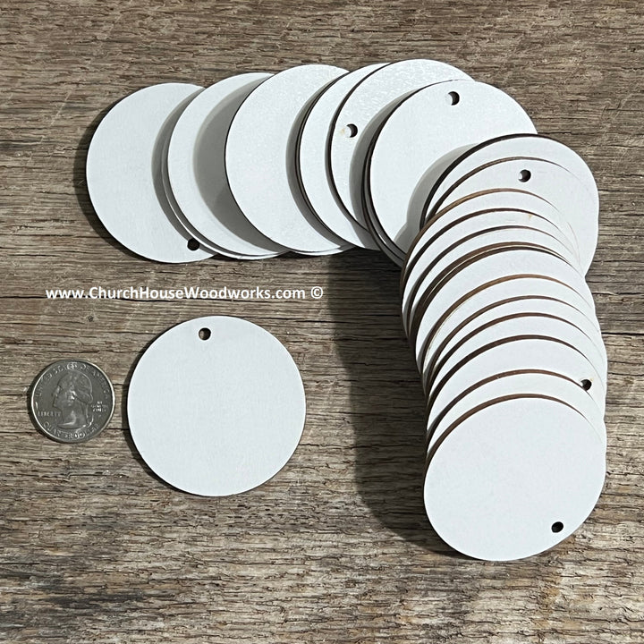 2 inch white wood laser cut blank circles with ONE hole