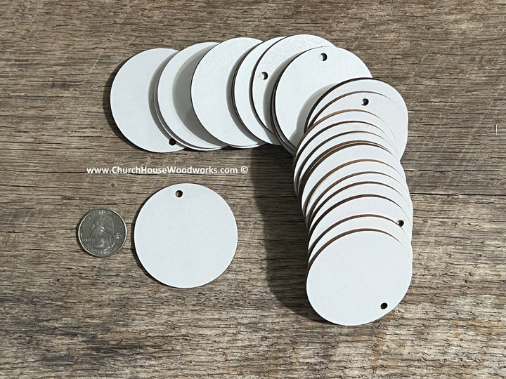 2 inch white wood laser cut blank circles with ONE hole