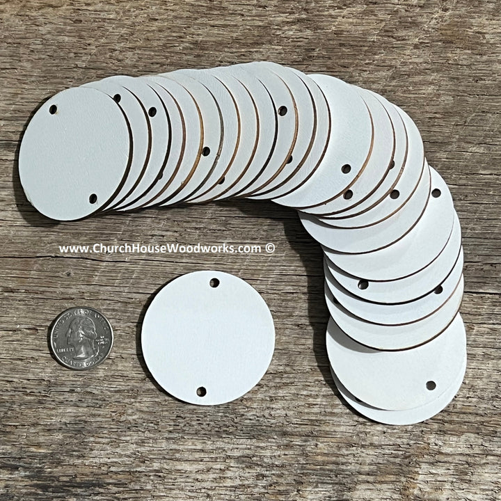 2 inch white wood laser cut blank circles with TWO holes
