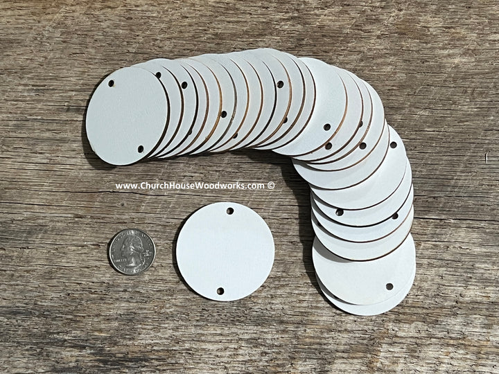 2 inch white wood laser cut blank circles with TWO holes