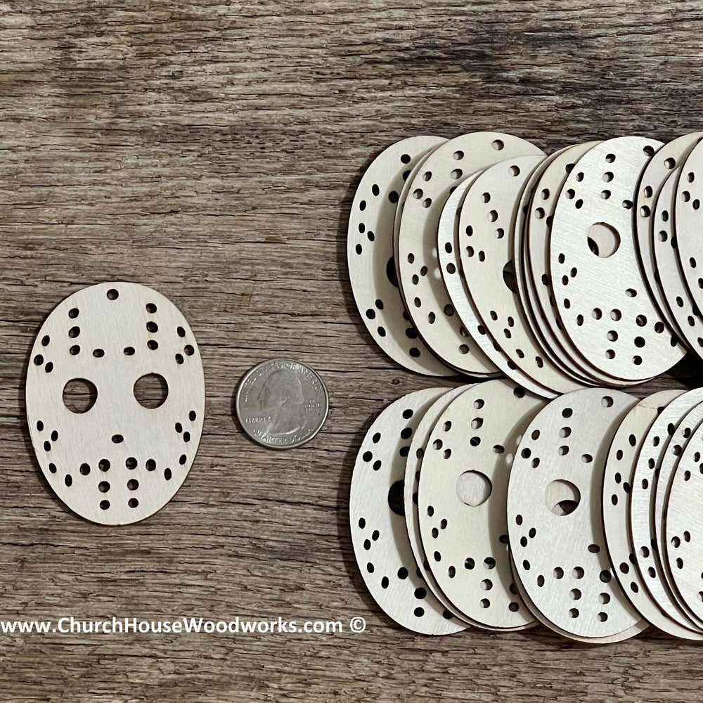 2.5 INCH WOOD HOCKEY MASK HALLOWEEN CRAFT DECOR  JASON FRIDAY THE 13TH