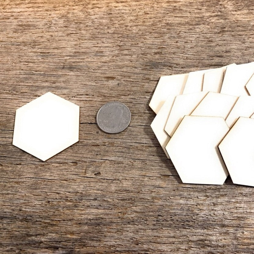 2 inch wood craft piece hexagon shape