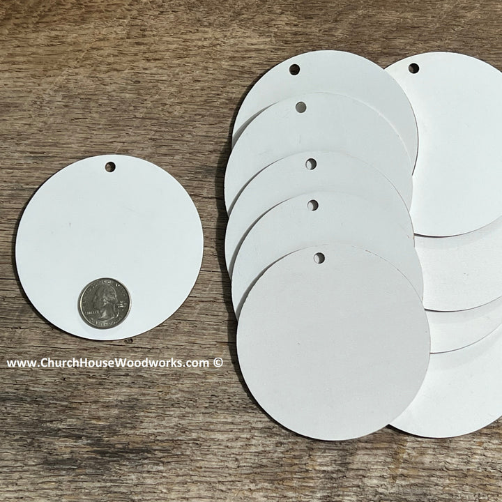 3.5 INCH WHITE CIRCLE BLANKS with ONE HOLE