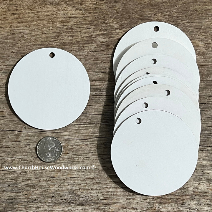3 inch white wood laser cut blank circles with ONE hole