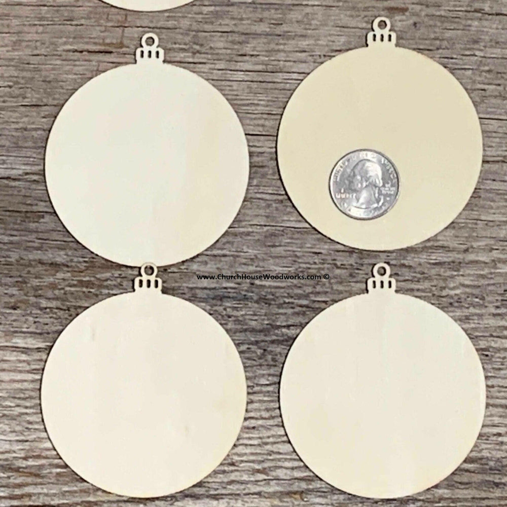 Wood Christmas Ball ornaments to paint on or glitter on to make DIY Christmas wreaths by hot gluing them or add to your tree by ChurchHouseWoodworks.com