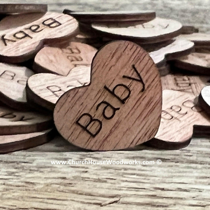 1 inch wood hearts that say baby