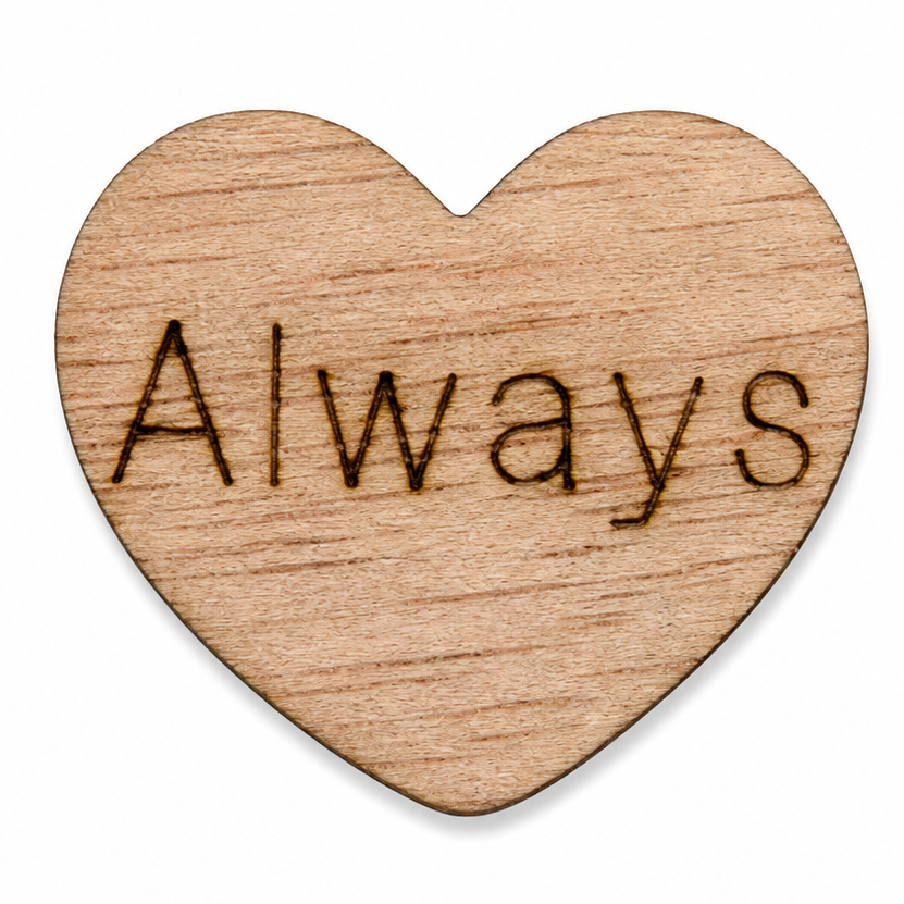 Wood shaped hearts that say the word ALWAYS on them for bridal showers or weddings for themes like boho, western, country, rustic by ChurchHouseWoodworks.com