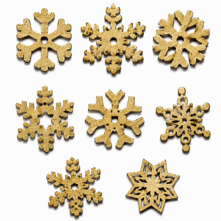 Antique Gold Mini Wood Snowflakes (25 qty) 1 Inch for making DIY Christmas Tree ornaments or hot glue to tiny mini doll house Christmas wreaths by ChurchHouseWoodworks.com