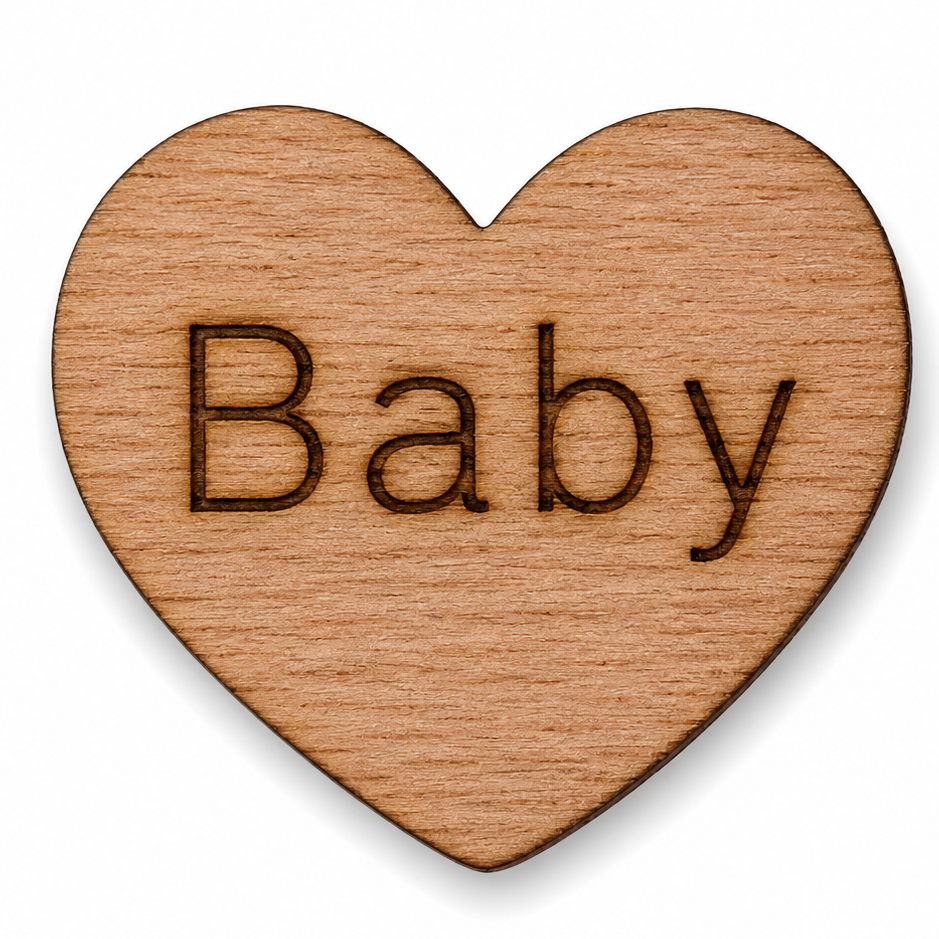 Wood hearts that say the name baby on it for baby showers or birth announcements for baby being born . Scatter on the table for decorations for rustic, boho , western or cowboy themes.