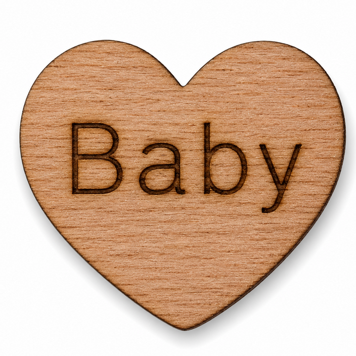 Wood hearts that say the name baby on it for baby showers or birth announcements for baby being born . Scatter on the table for decorations for rustic, boho , western or cowboy themes.