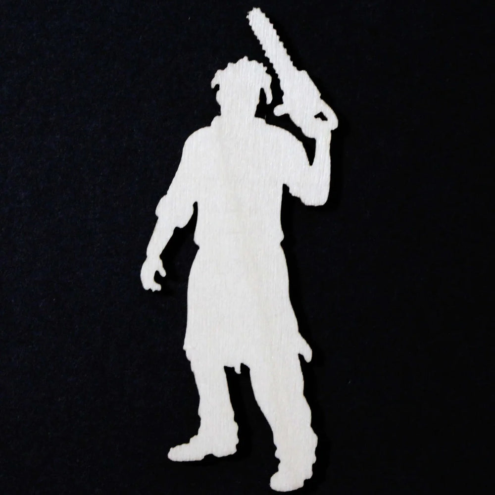 2.5 INCH TALL LASER CUT WOOD SHAPE CHAINSAW MAN