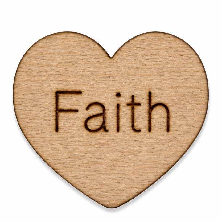 Wood hearts that say the word FAITH on them for handing to people for encourgement or christian or religious gifts