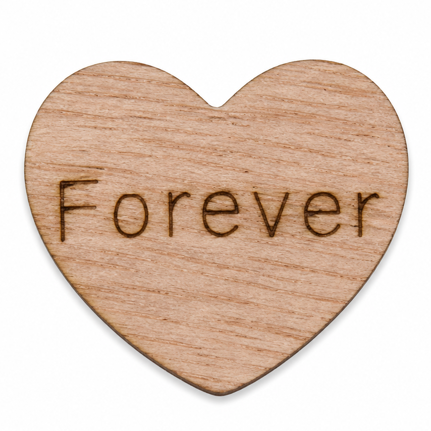 Tiny wood hearts that say FOREVER on them for wedding showers or bridal themes that are rustic, cowboy, country or boho by ChurchHouseWoodworks.com