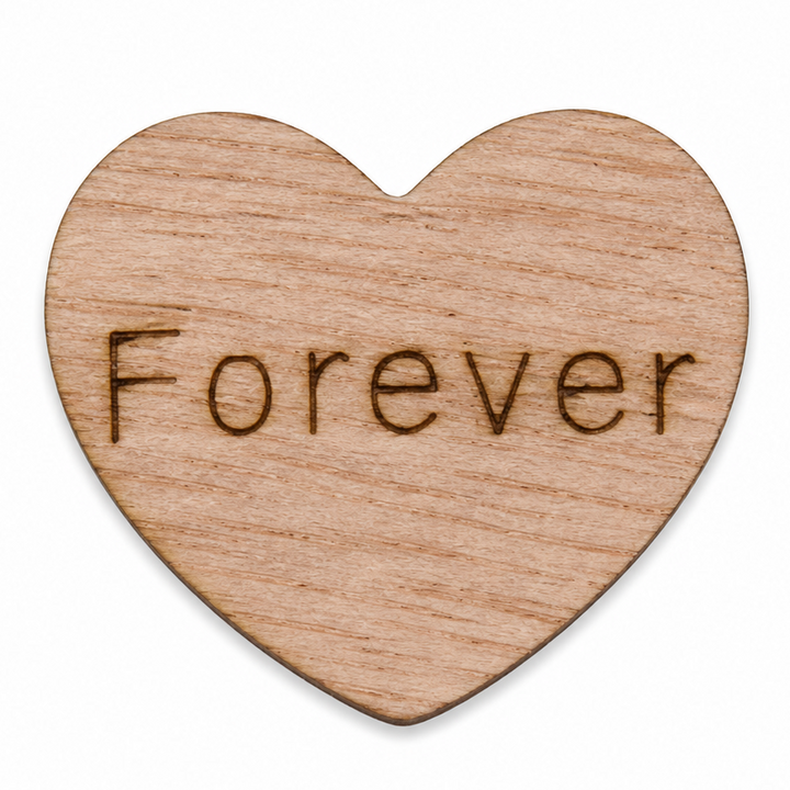 Tiny wood hearts that say FOREVER on them for wedding showers or bridal themes that are rustic, cowboy, country or boho by ChurchHouseWoodworks.com
