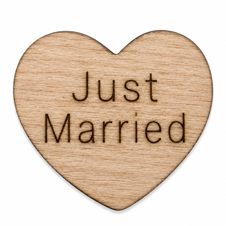 Just Married wood heart shapes for bridal showers or wedding showers by ChurchHousewoodworks.com