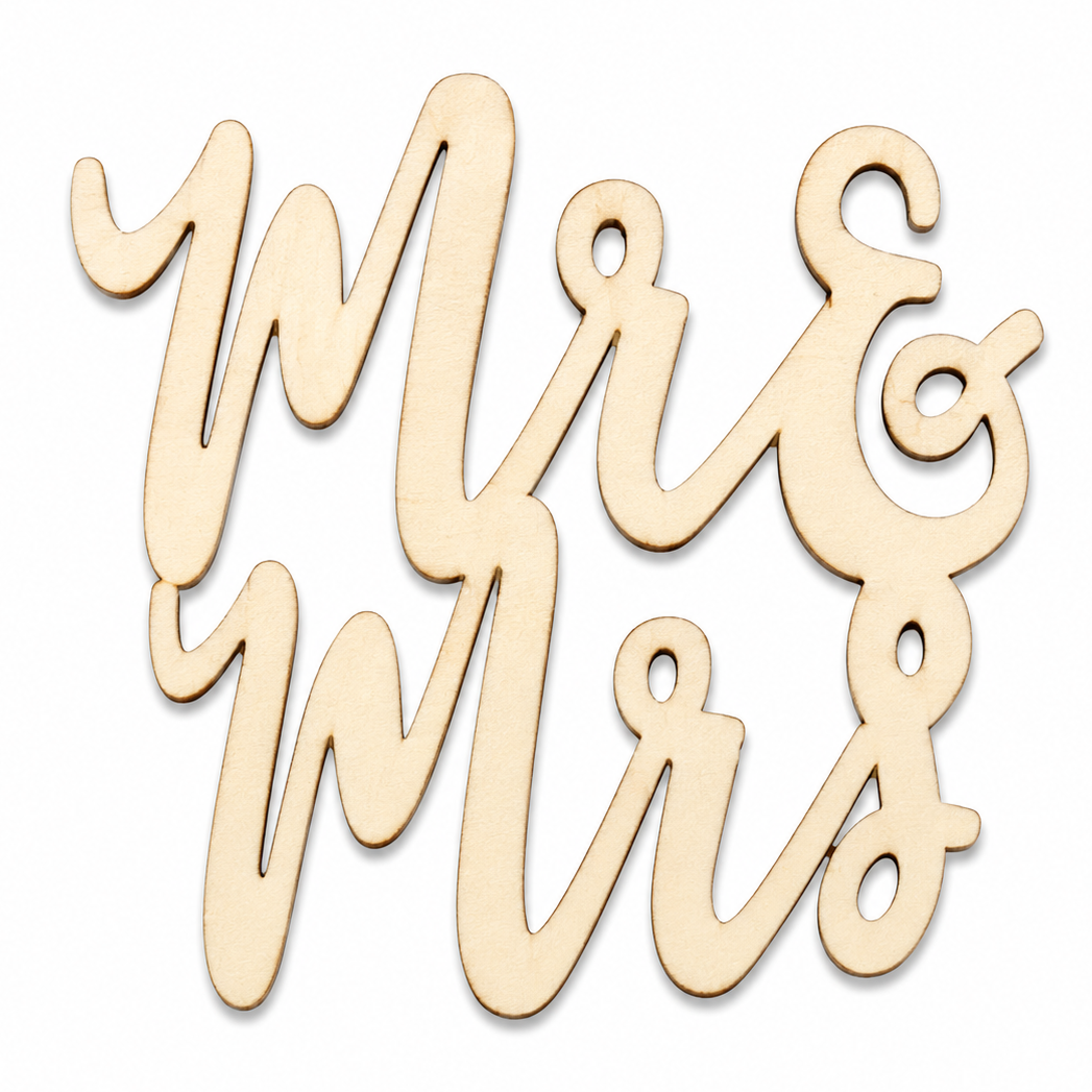 Mr And Mrs Cursive Words Letters Wedding Table Scatter Decorations by ChurchHouseWoodworks.com Diy crafting cutout wood shapes to paint on that is laser cut.