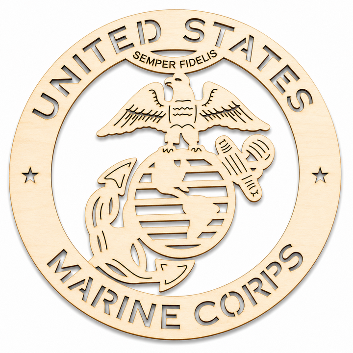 Wood US Marine Corps Miliary Emblem Semper Fi wood shape craft diy cutout laser cut for painting on and crafting by ChurchHouseWoodworks.com United States Semper Fidelis