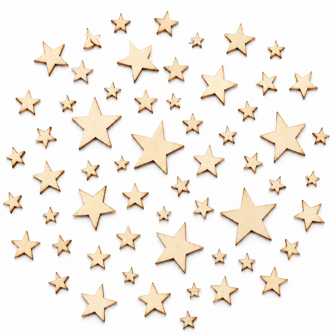 Tiny wood stars mix cutout shapes to make diy craft projects, doll house making, outer space night sky for educational teaching by ChurchHouseWoodworks.com