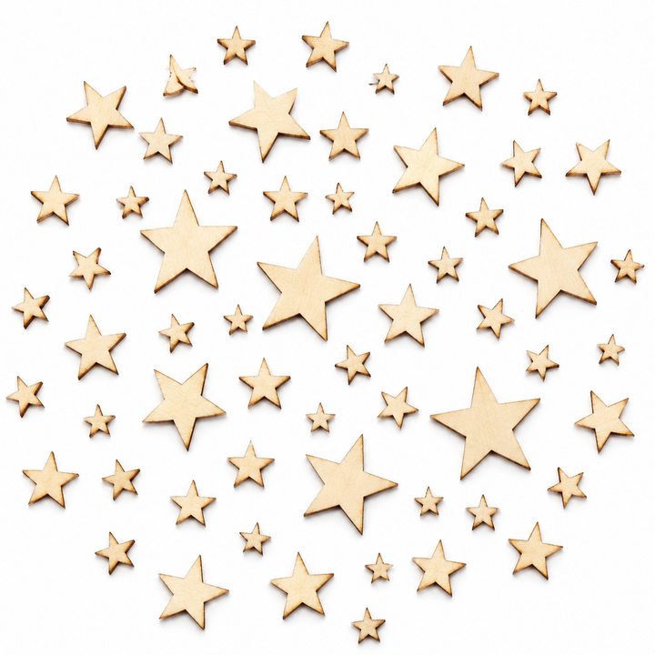 Tiny wood stars mix cutout shapes to make diy craft projects, doll house making, outer space night sky for educational teaching by ChurchHouseWoodworks.com