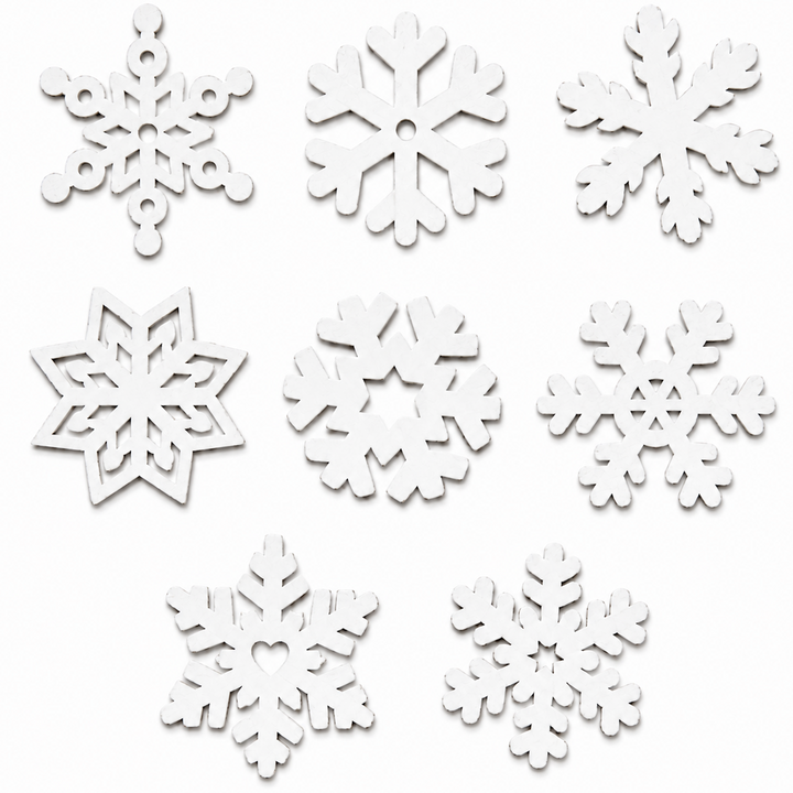 White Wood Snowflakes Mini Christmas Ornaments to dlollhouse making and miniatures or adding to a DIY Christmas wreath or Christmas tree by ChurchHouseWoodworks.com