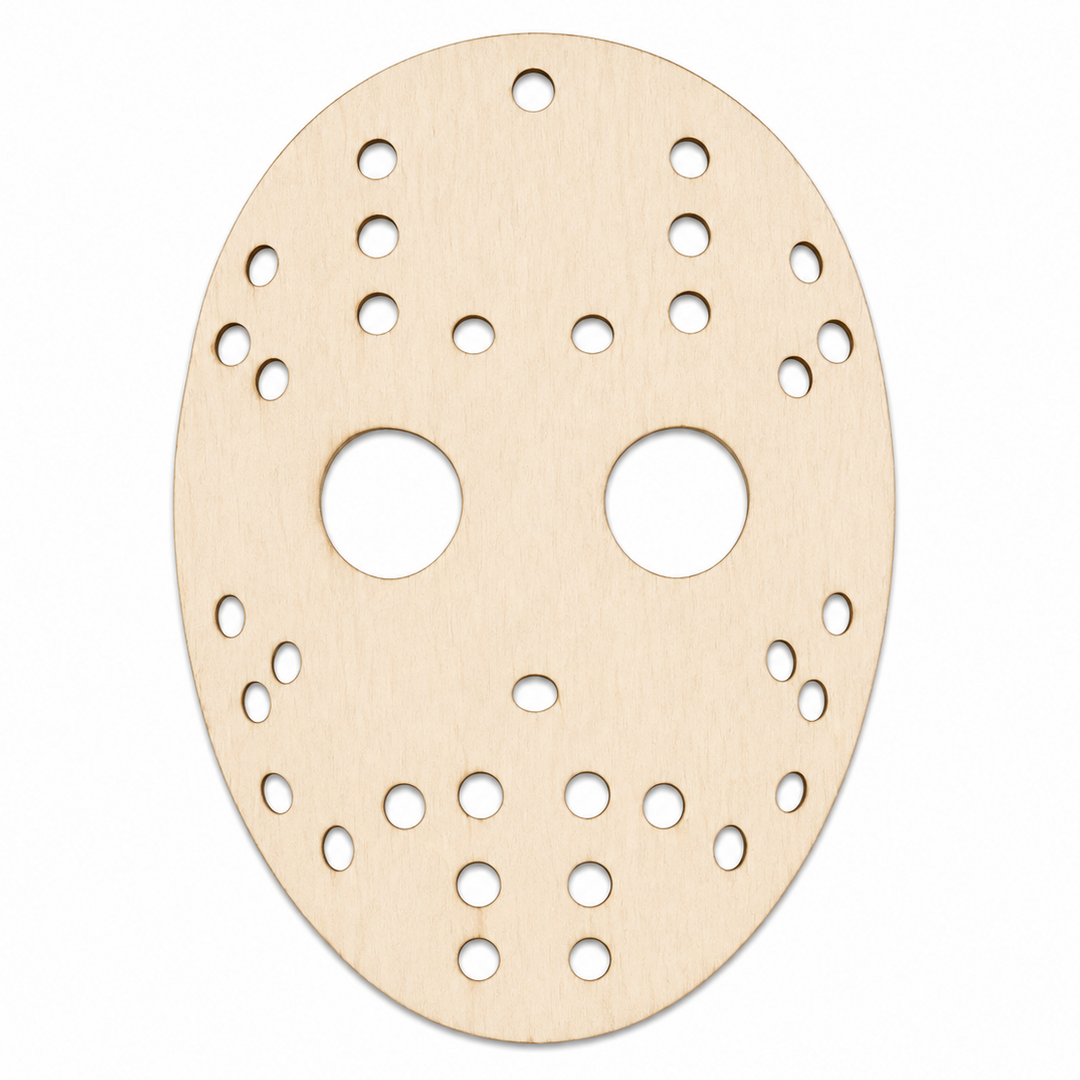 Wood Jason Voorhees Hockey Ski Mask Laser Cutout shape to paint on to make diy Halloween Horror wreaths or ornaments by ChurchHouseWoodworks.com