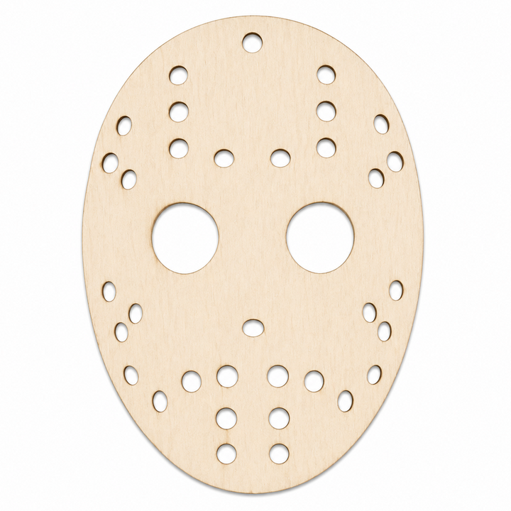Wood Jason Voorhees Hockey Ski Mask Laser Cutout shape to paint on to make diy Halloween Horror wreaths or ornaments by ChurchHouseWoodworks.com