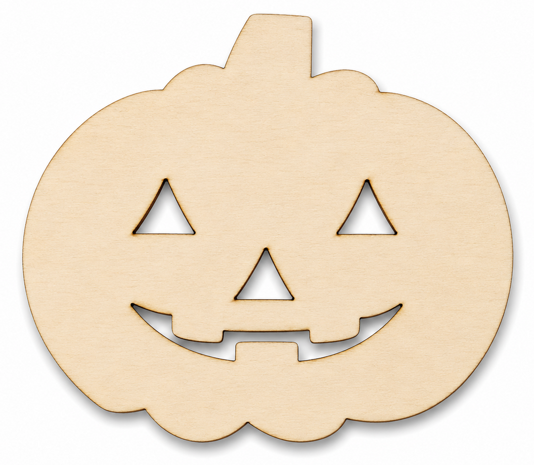 Wood Jack O Lantern Pumpkin Halloween Laser Wood Shape Cutout Crafts to paint on and craft with by ChurchHouseWoodworks.com