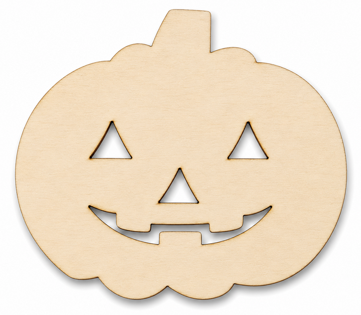 Wood Jack O Lantern Pumpkin Halloween Laser Wood Shape Cutout Crafts to paint on and craft with by ChurchHouseWoodworks.com